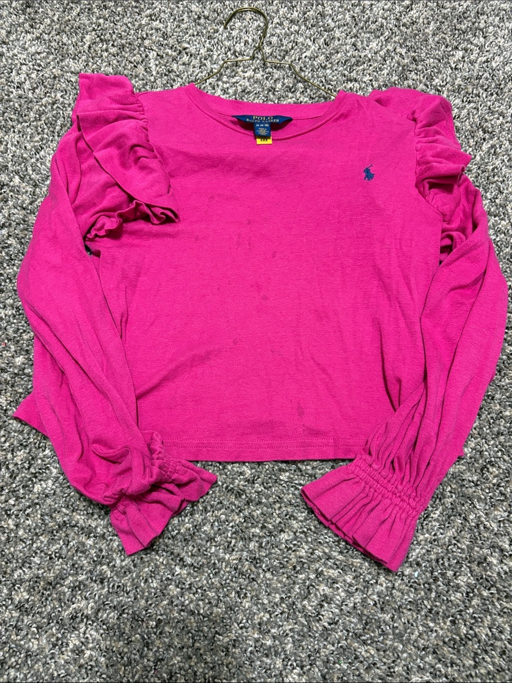 Ralph Lauren Hot Pink Ruffle-Shoulder Long Sleeve Top